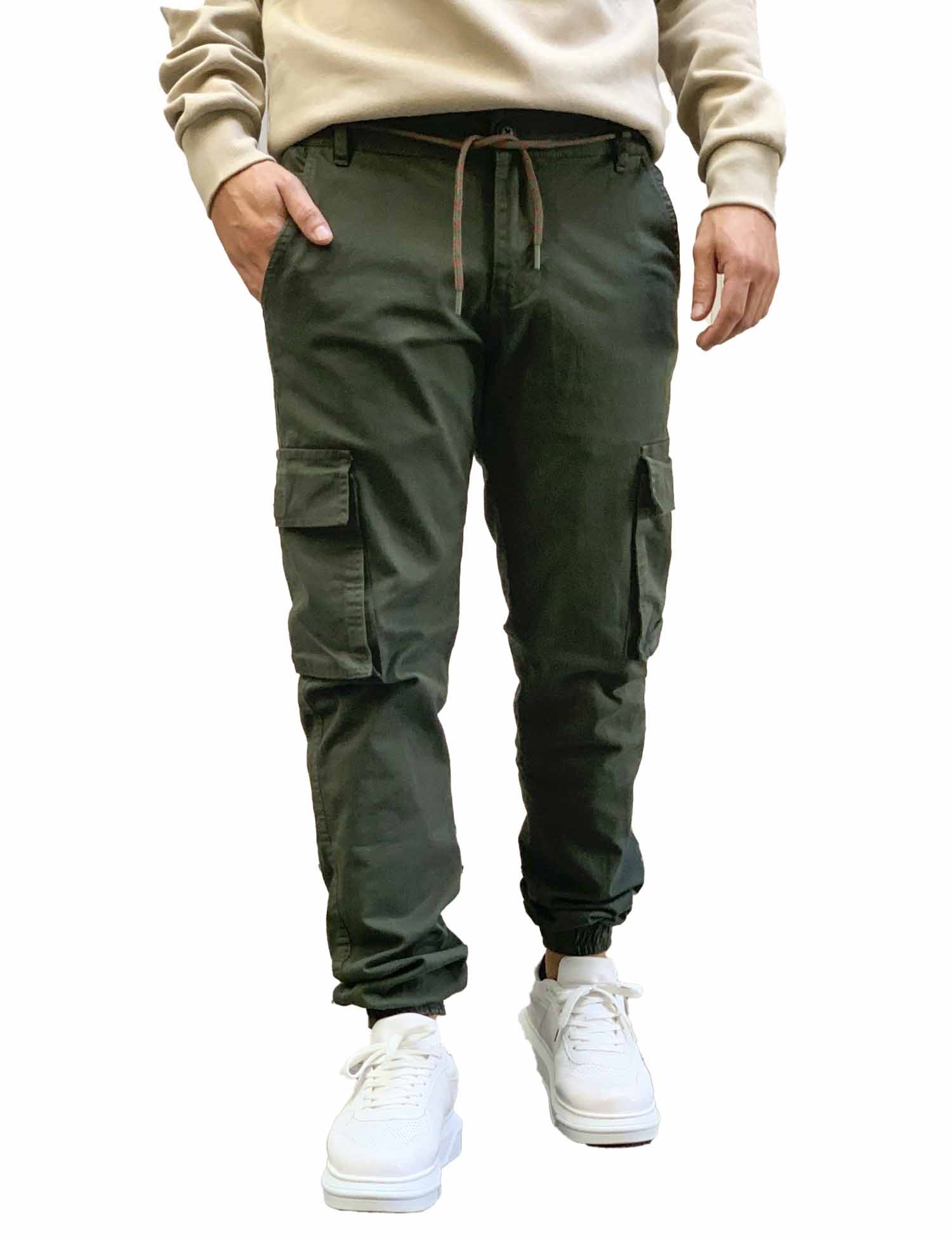 Ανδρικό χακί υφασμάτινο cargo παντελόνι 238168K φωτογραφία